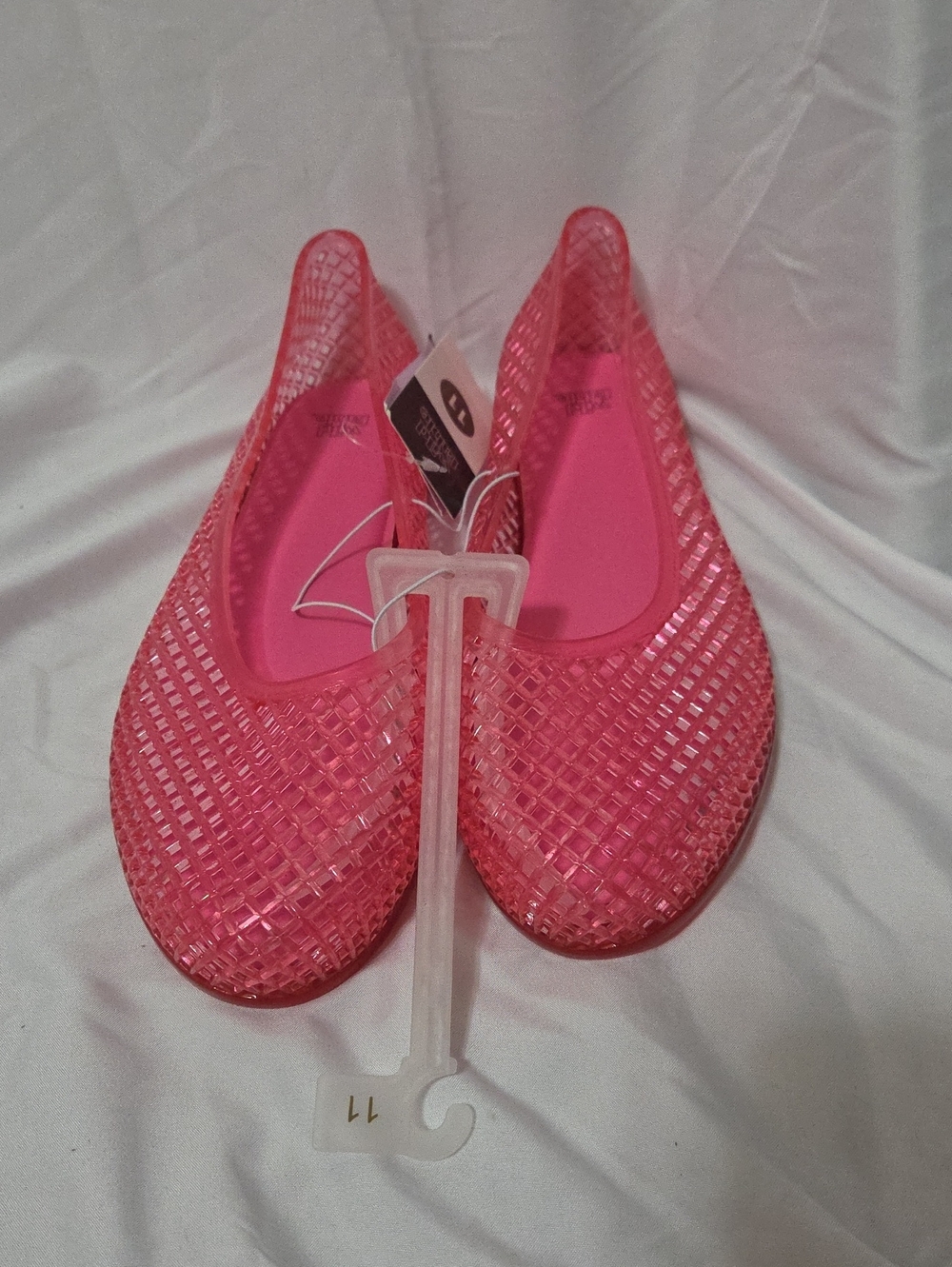 Pink Jelly Shoes Woven Flats, Size 11, Memory Foam Insoles, New w/Tags Attached